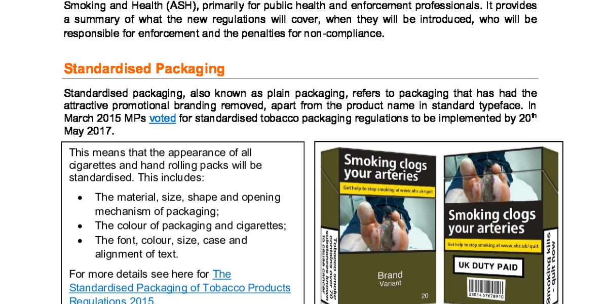 Changes to tobacco regulations 2017 ASH