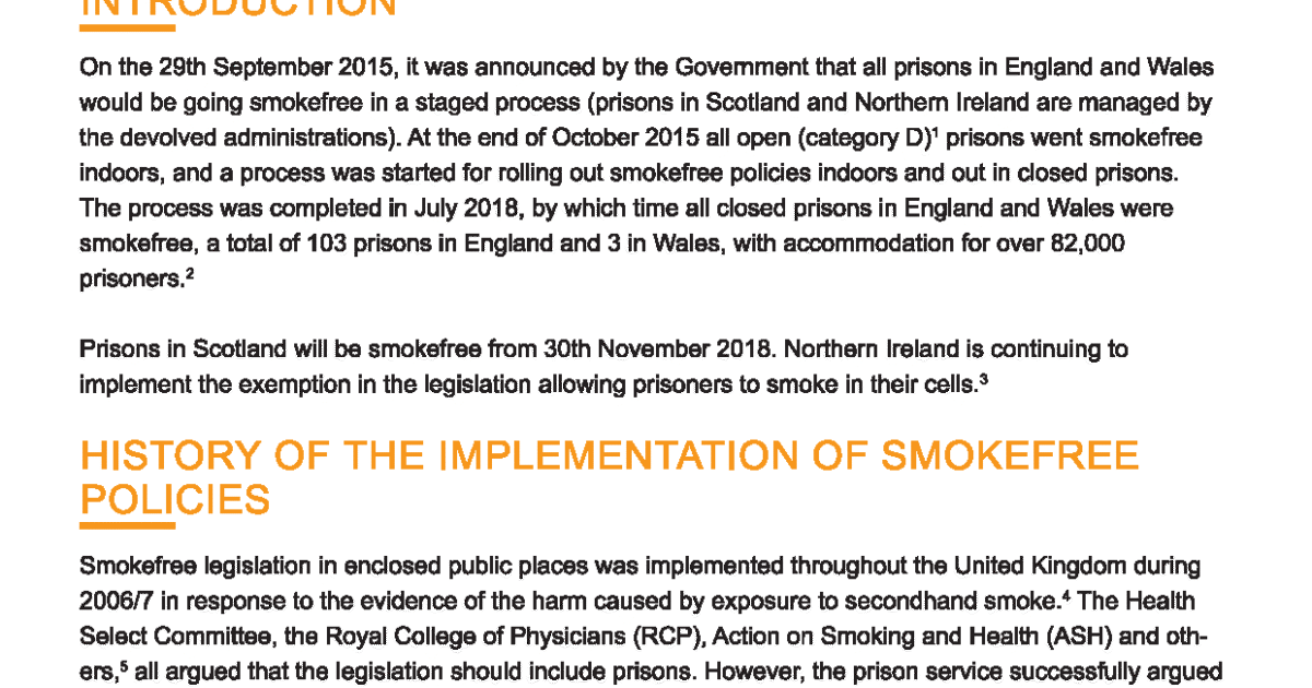 The implementation of smokefree prisons in England and Wales ASH