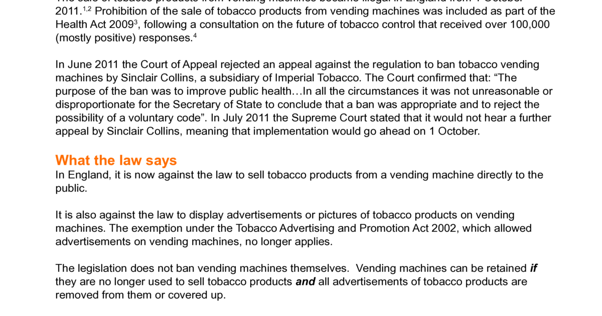 Tobacco vending machines ASH