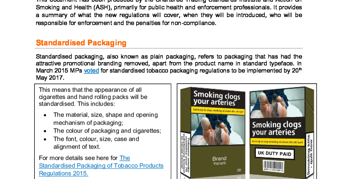 Changes to tobacco regulations 2017 ASH
