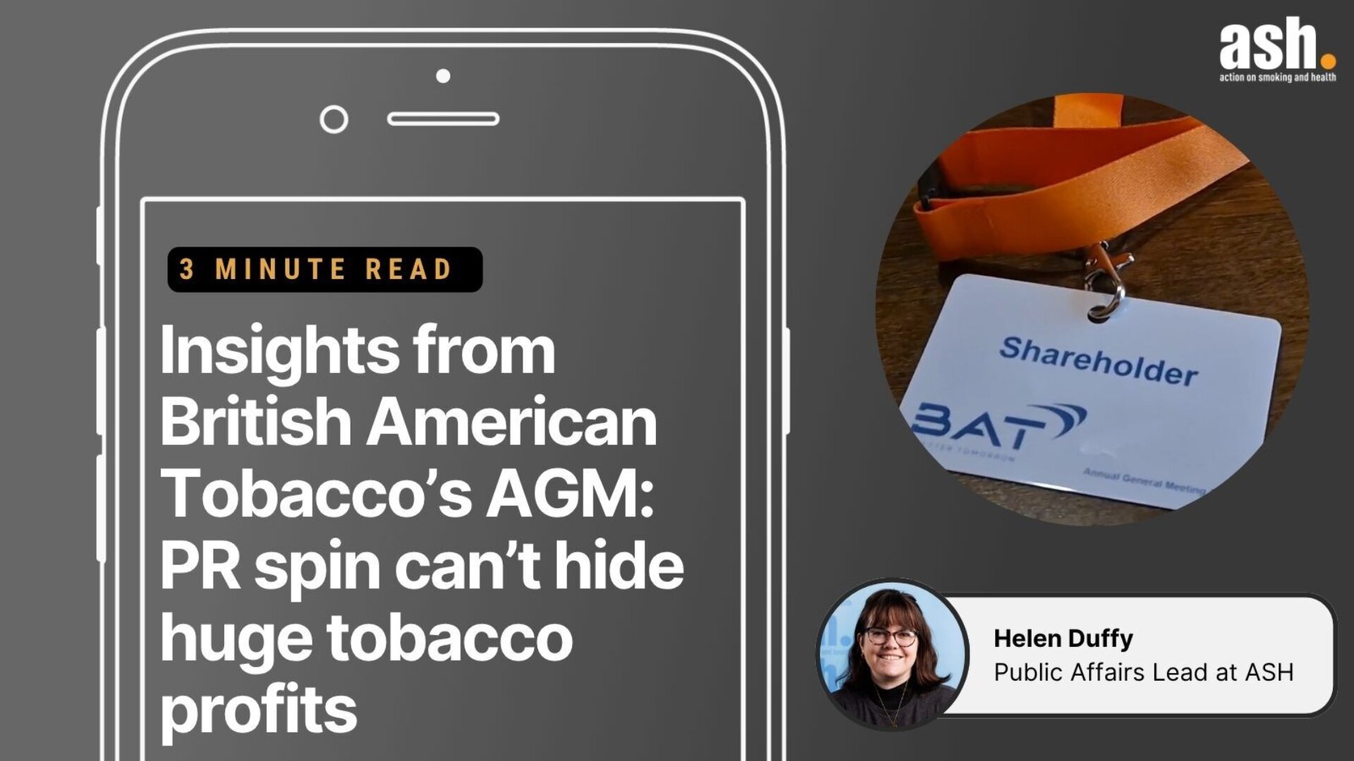 Insights from British American Tobacco's AGM: PR spin can't hide huge tobacco profits = Helen Duffy Public Affairs Lead at ASH