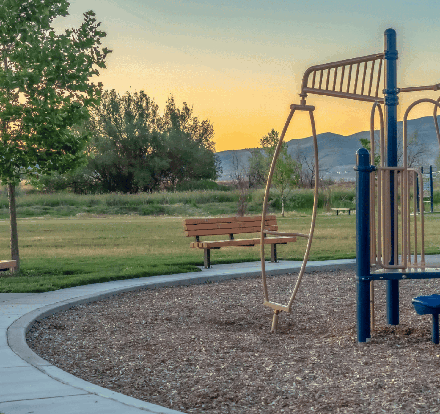 Benches around a children's playground