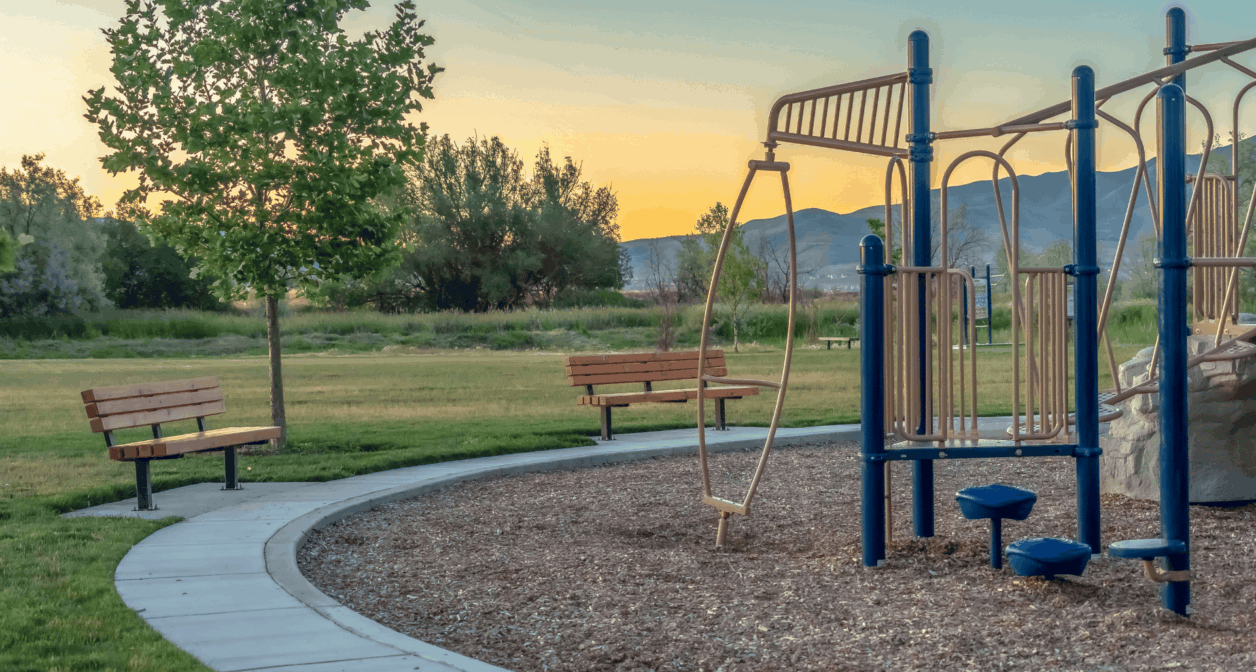 Benches around a children's playground