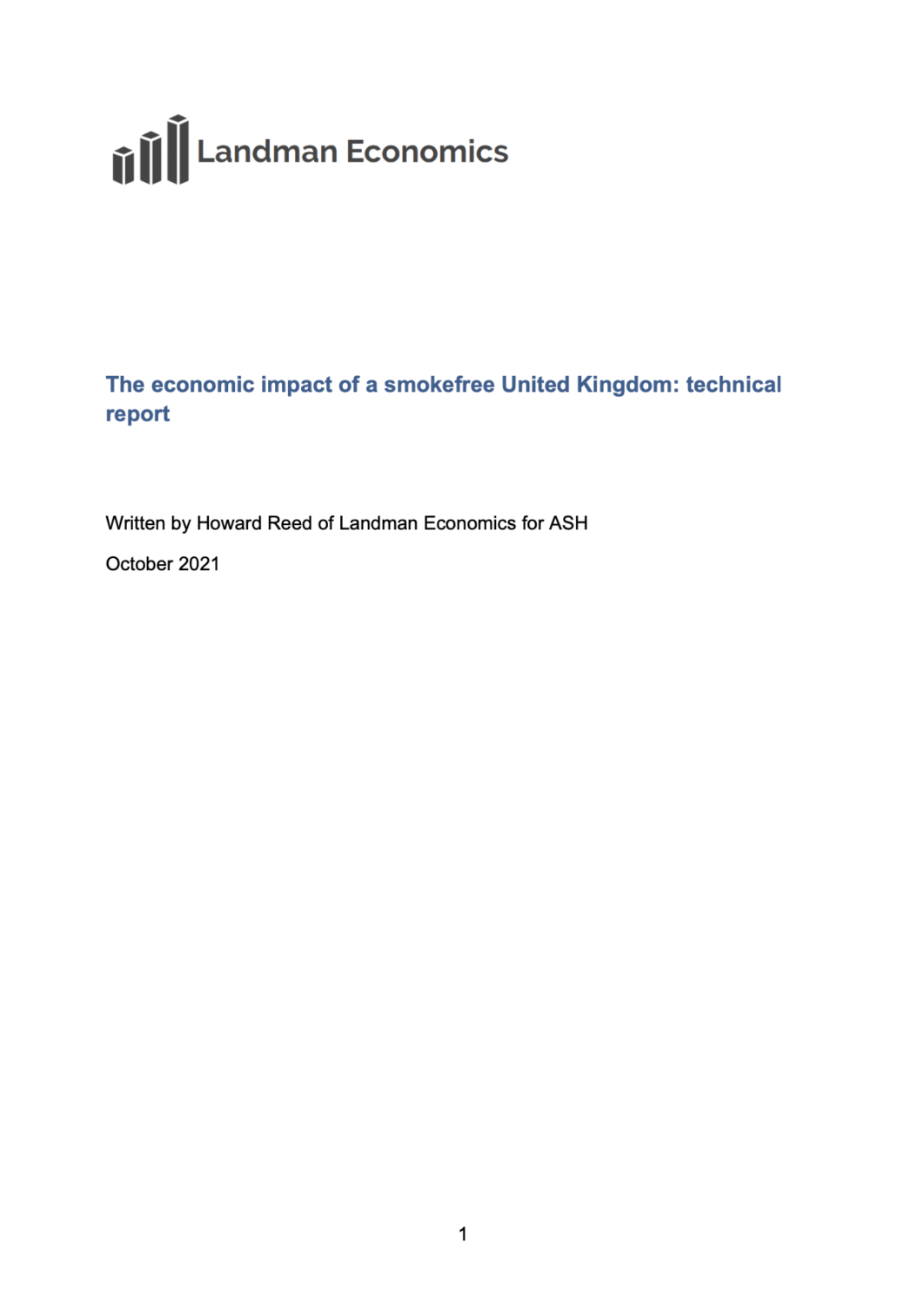 The Economic Impact Of A Smokefree United Kingdom: Technical Report - ASH